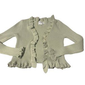 princess polly ruffle trim green ribbed cardigan